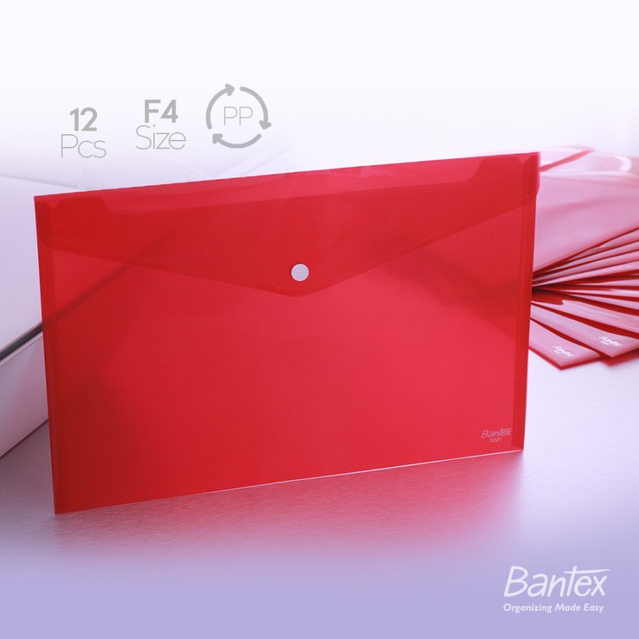 BANTEX Map Kancing Plastik Folio Landscape (12pcs) - Red - utama